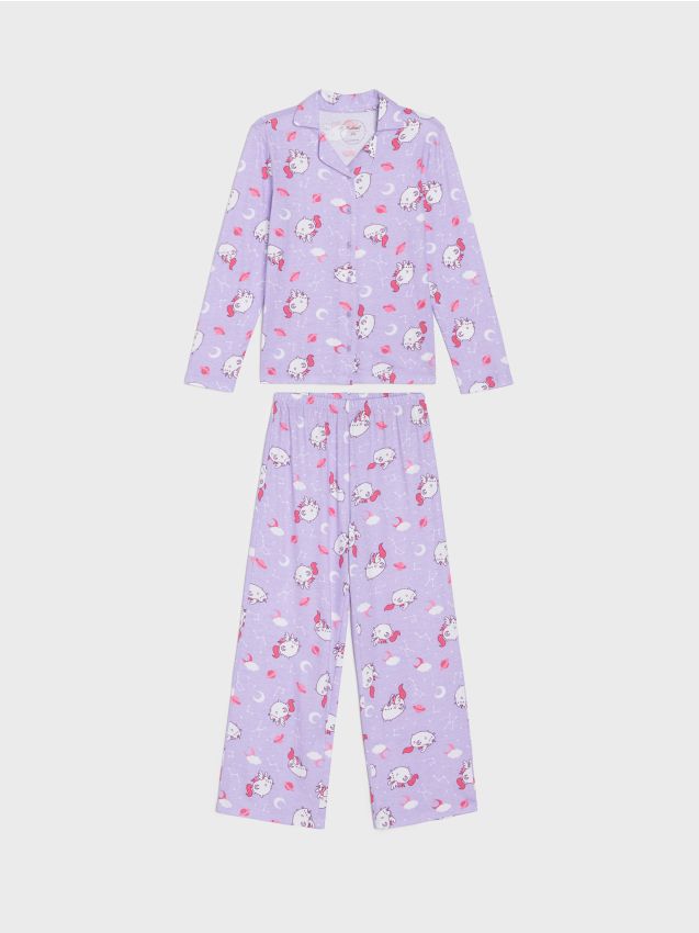 Sinsay - Dvojdielne bavlnené pyžamo Pusheen the Cat - levanduľová