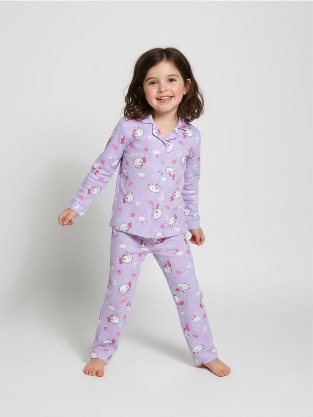 Sinsay - Dvojdielne bavlnené pyžamo Pusheen the Cat - levanduľová