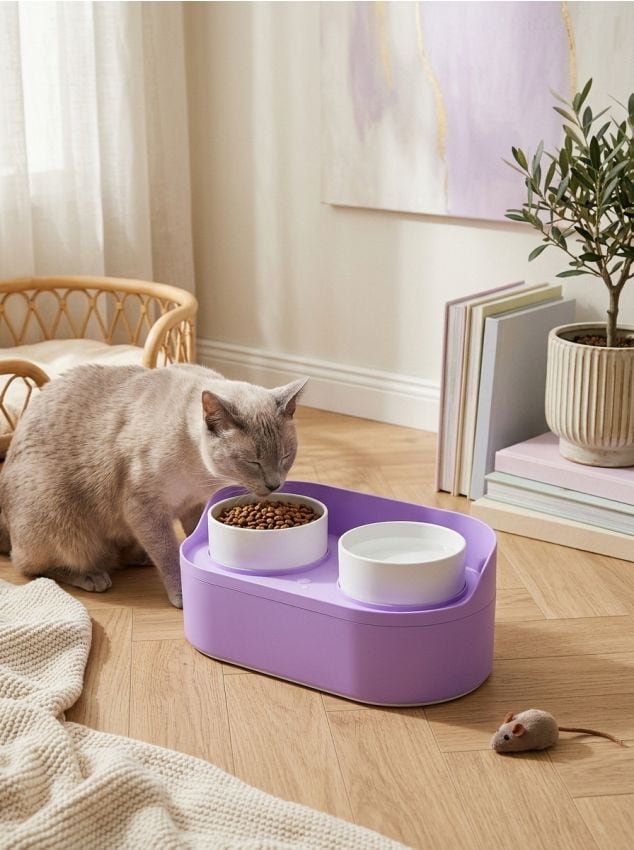 Sinsay - Set de boluri ridicate pentru câini și pisici cu recipient de depozitare a hranei - mov