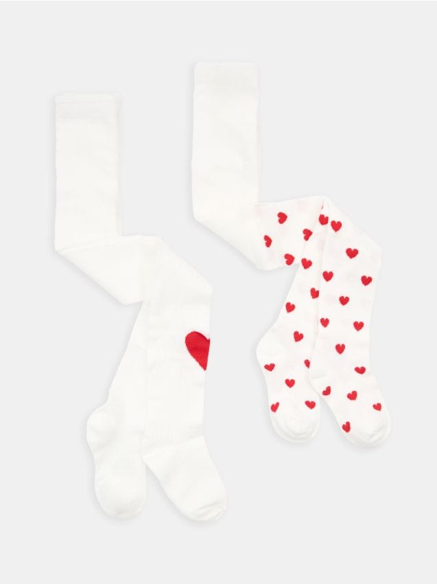 Sinsay - Rajstopy ze wzorem w serca 2 pack - kremowy