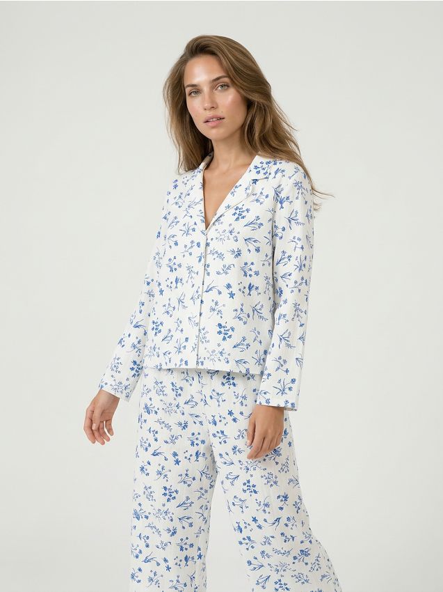 Sinsay - Pijama din două piese cu model floral - alb