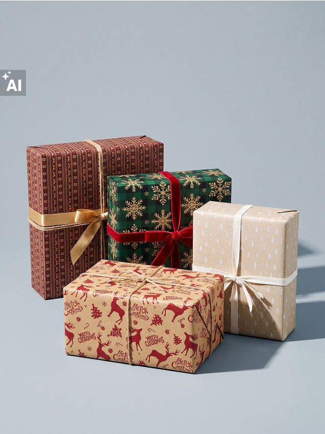 Sinsay - Set de hârtie de împachetat cadouri cu modele de Crăciun 4 pack - roșu