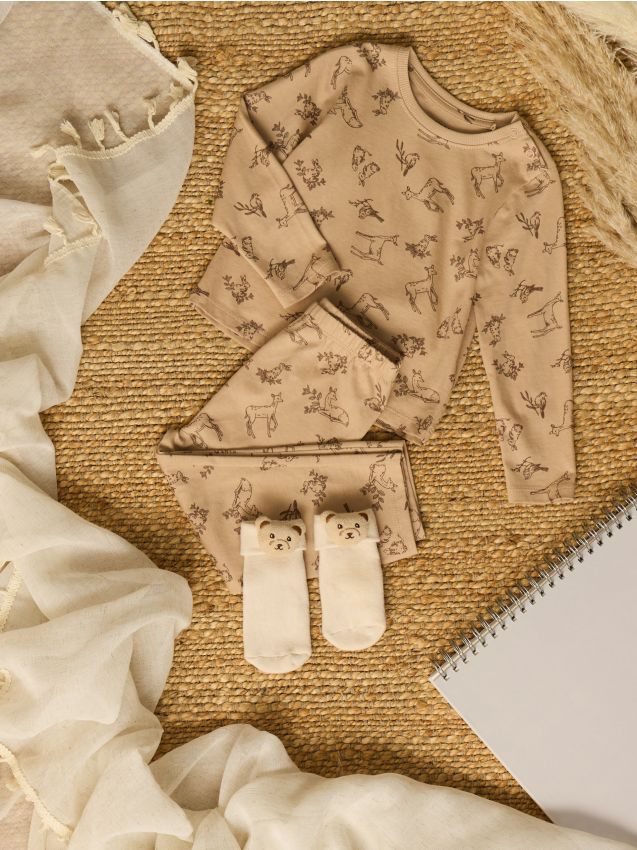 Sinsay - Dvojdielne bavlnené pyžamo - béžová