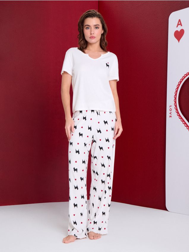 Sinsay - Pijama din două piese - crem