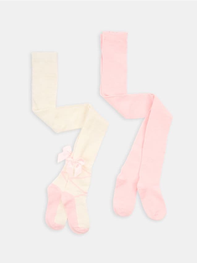 Sinsay - Prążkowane rajstopy z ozdobną kokardą 2 pack - różowy