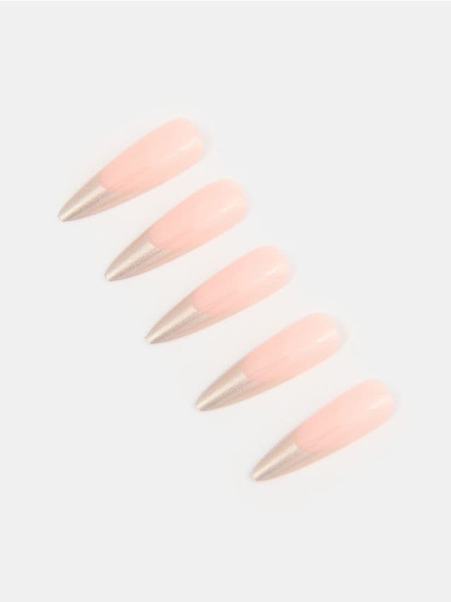 Sinsay - Unghii artificiale french cu vârf strălucitor – pachet de 24 - argintiu