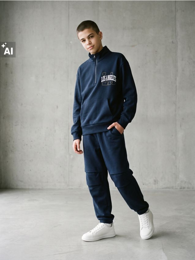 Sinsay - Pantaloni parachute din material sport cu elastic și cordon în talie - bleumarin