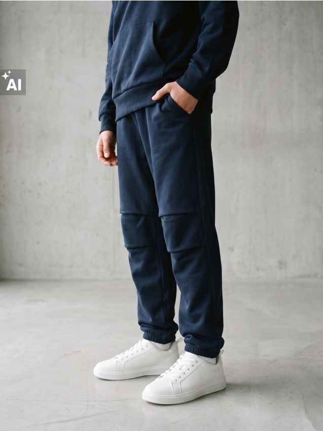 Sinsay - Pantaloni parachute din material sport cu elastic și cordon în talie - bleumarin