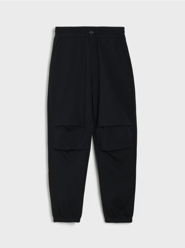 Sinsay - Pantaloni parachute din material sport cu elastic și cordon în talie - negru