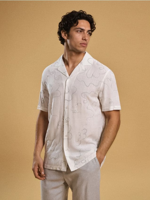 Sinsay - Wiskozowa koszula ze wzorem - kremowy