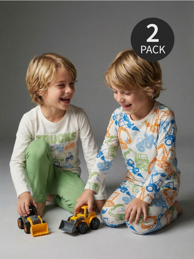 Sinsay - Piżamy dwuczęściowe w pojazdy 2 pack - kremowy