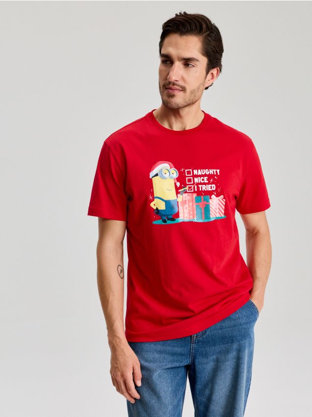 Sinsay - Pamučna majica s božićnim printom Minions