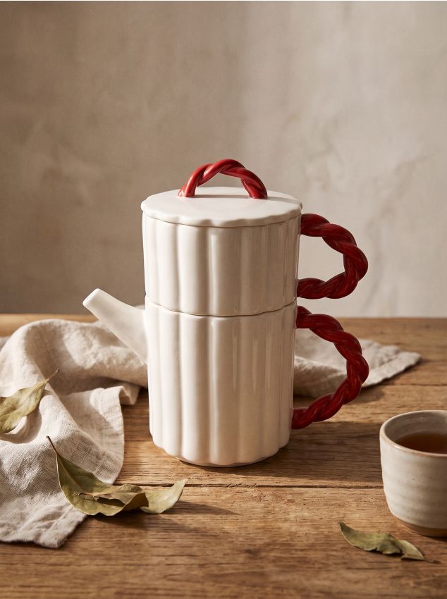 Sinsay - Set carafă și cană striate cu mâner împletit 2 pack - roșu