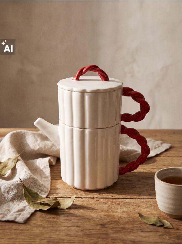 Sinsay - Set carafă și cană striate cu mâner împletit 2 pack - roșu