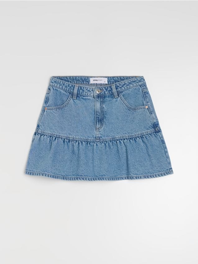 Sinsay - Fustă mini din denim cu volan - albastru