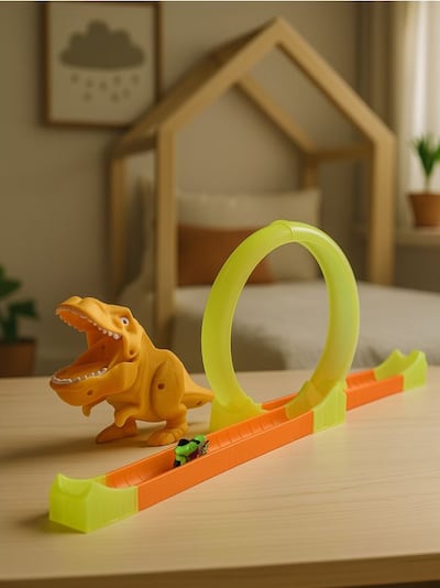 Spielzeug - Rennstrecke mit Dinosaurier