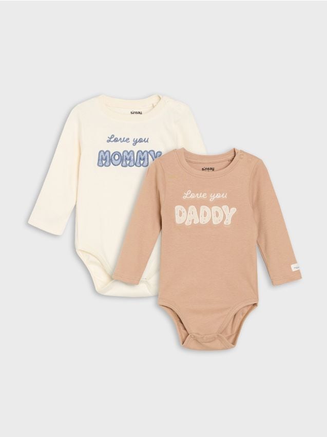 Sinsay - Body Din Bumbac Cu Text Brodat 2 pack - crem