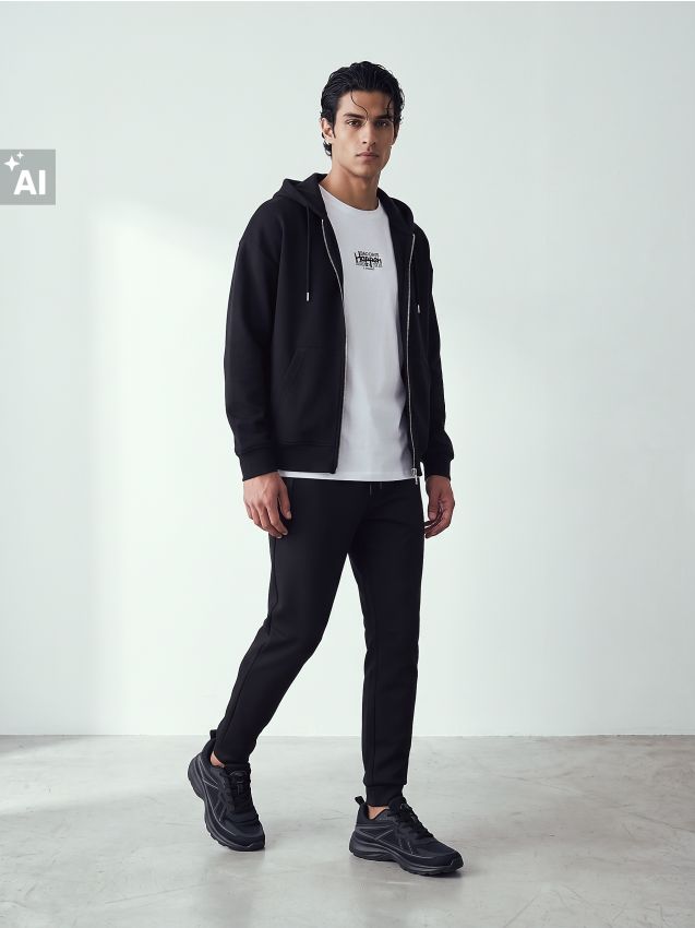 Sinsay - Hanorac comfort fit cu glugă și fermoar - negru