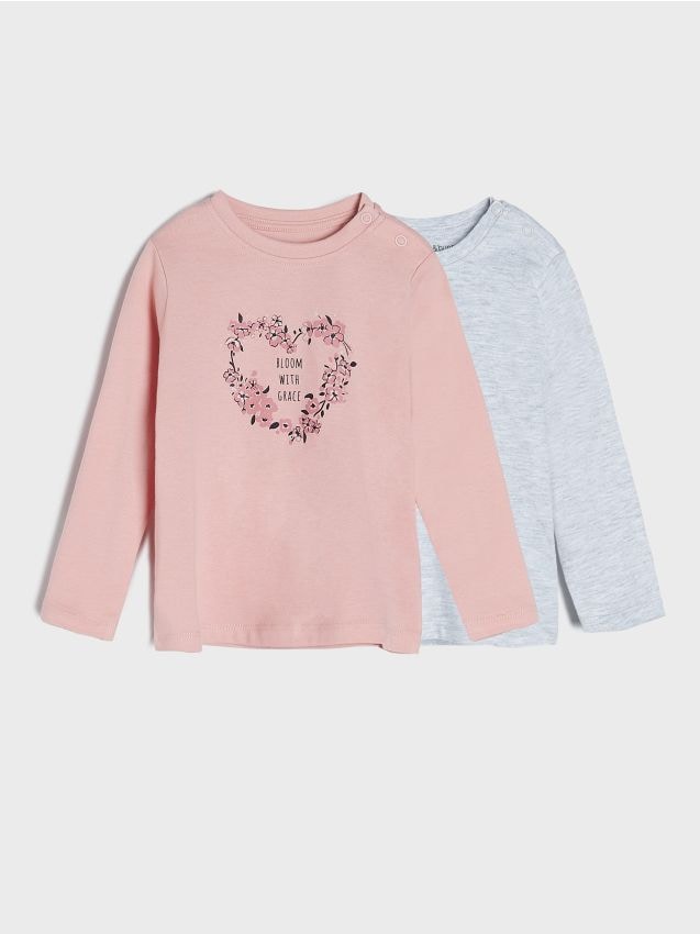 Sinsay - Tricouri din bumbac cu mâneci lungi set 2 bucăți - roz-pastel