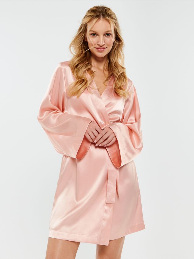 Buy CLOVIA Text Print Robe in Light Pink - Satin | Shoppers Stop