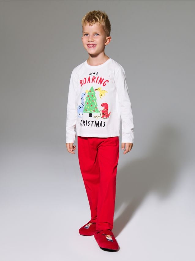 Sinsay - Dvojdielne vianočné pyžamo s motívom dinosaurov - krémová