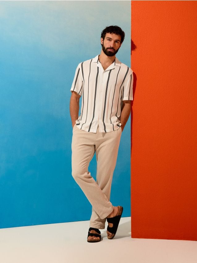 Sinsay - Wiskozowa koszula w paski - biały