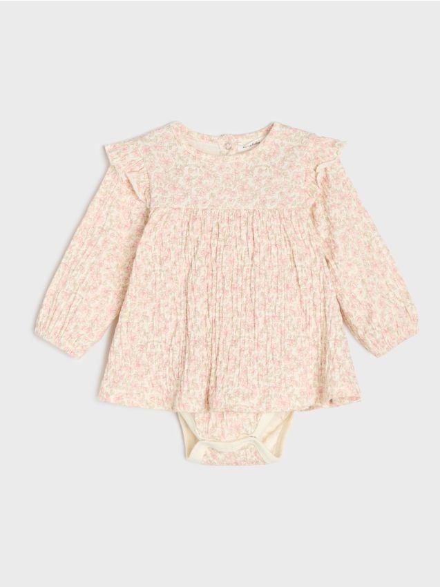 Sinsay - Body-rochie din bumbac cu model floral - crem