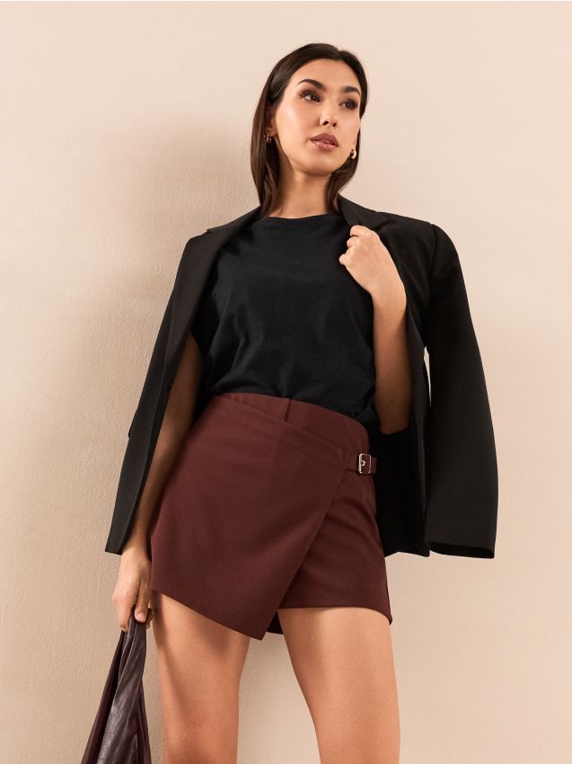 Sinsay - Fustă-pantalon cu curea decorativă - arămiu