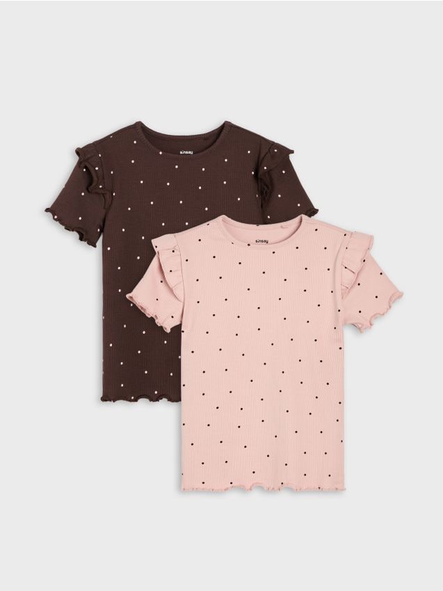 Sinsay - Tricouri din bumbac cu dungi și volane 2 bucăți - multicolor