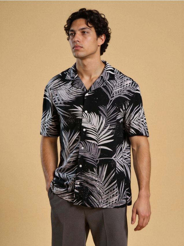 Sinsay - Wiskozowa koszula z letnim motywem - czarny