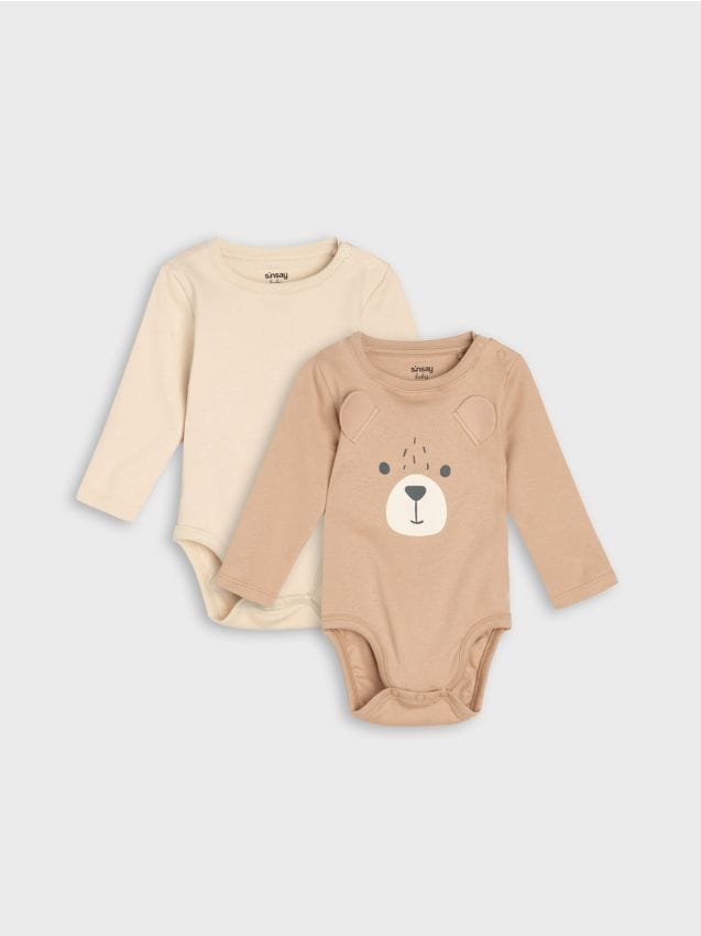 Sinsay - Body din bumbac cu motiv ursuleț 2 pack - bej