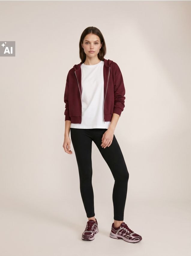 Sinsay - Hanorac cu fermoar și glugă, cu amestec de vâscoză, soft touch - bordo