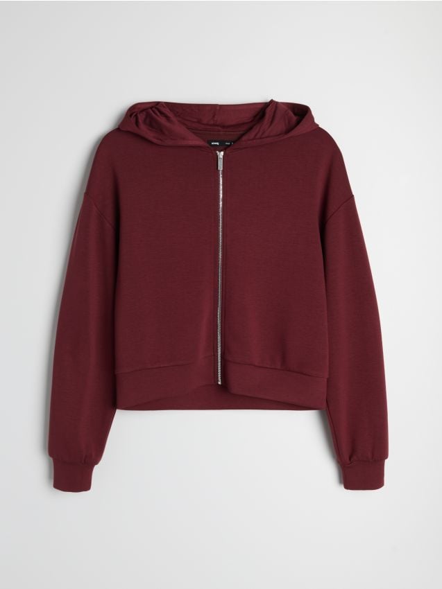 Sinsay - Rozpinana bluza z kapturem z domieszką wiskozy soft touch - pomarańczowy