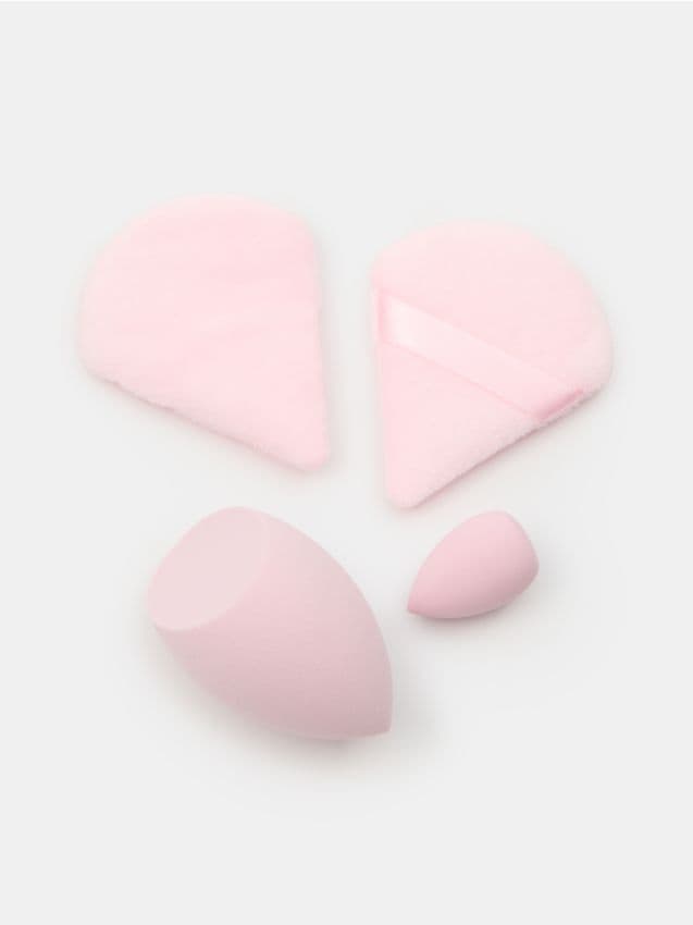 Sinsay - Set de bureței și pufuri pentru machiaj 4 bucăți - roz-pastel