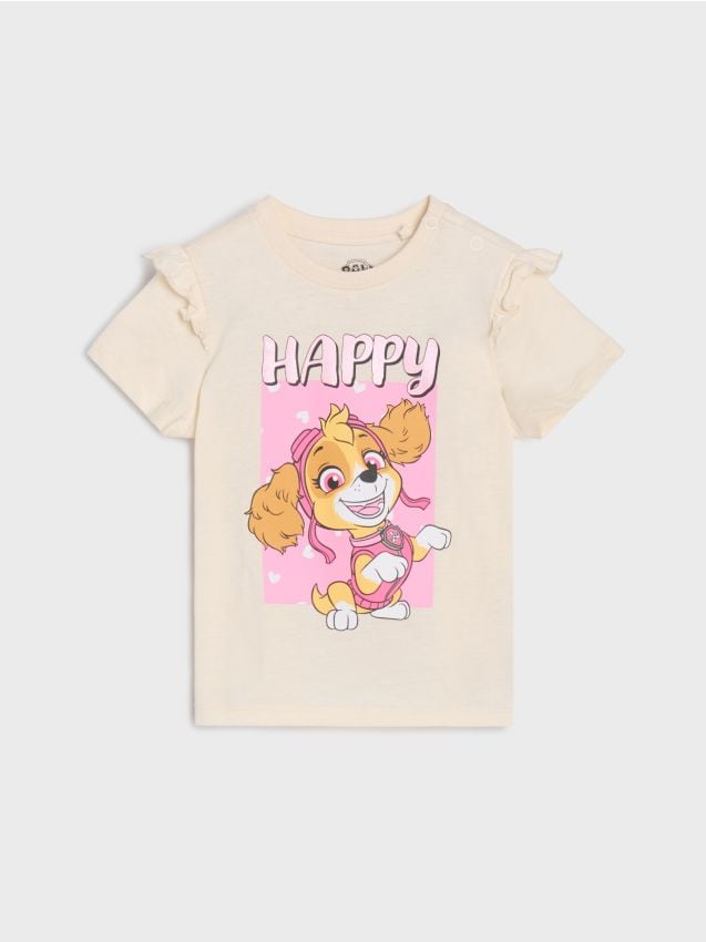 Sinsay - Koszulka z ozdobnymi falbanami PAW Patrol - kremowy