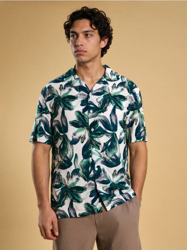 Sinsay - Wiskozowa koszula z krótkim rękawem - zielony