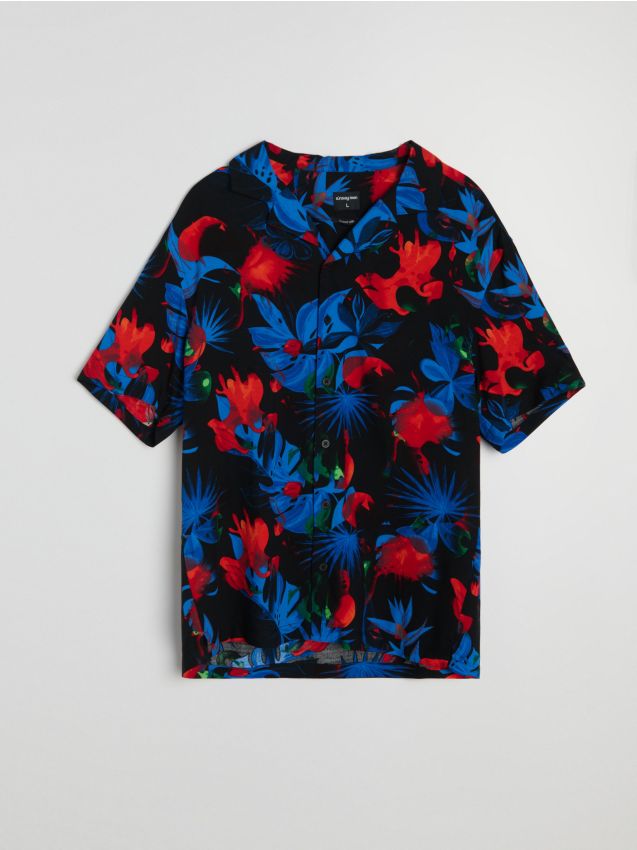 Sinsay - Wiskozowa koszula z krótkim rękawem - czarny