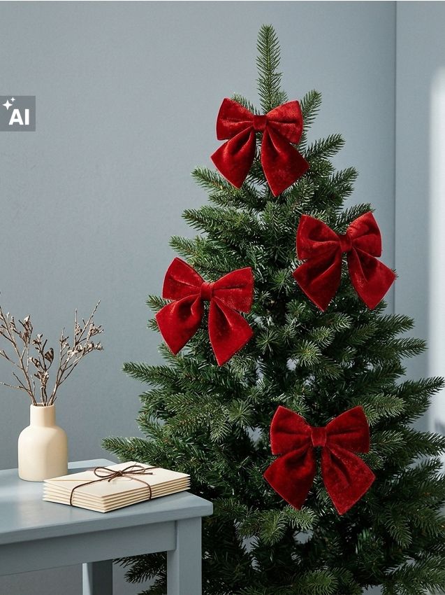 Sinsay - Decorațiuni de Crăciun în formă de funde 4 pack - roșu