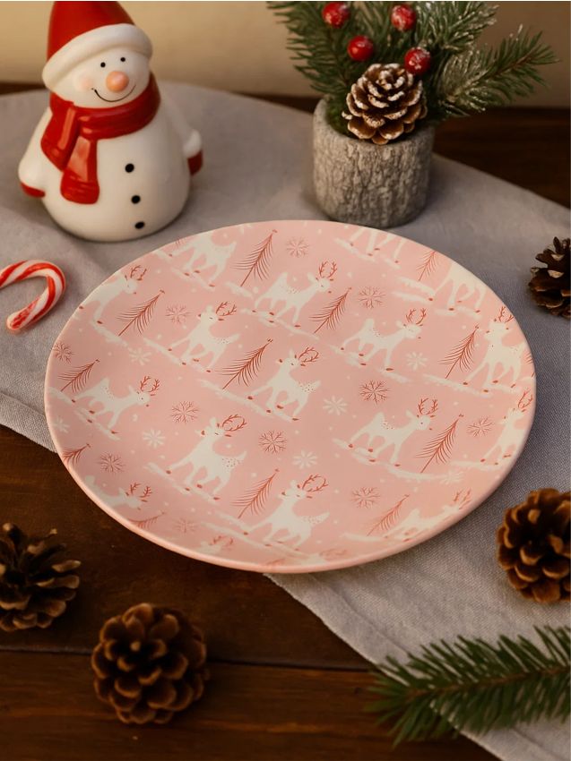Sinsay - Vianočný tanier s motívom soba - pastelová ružová