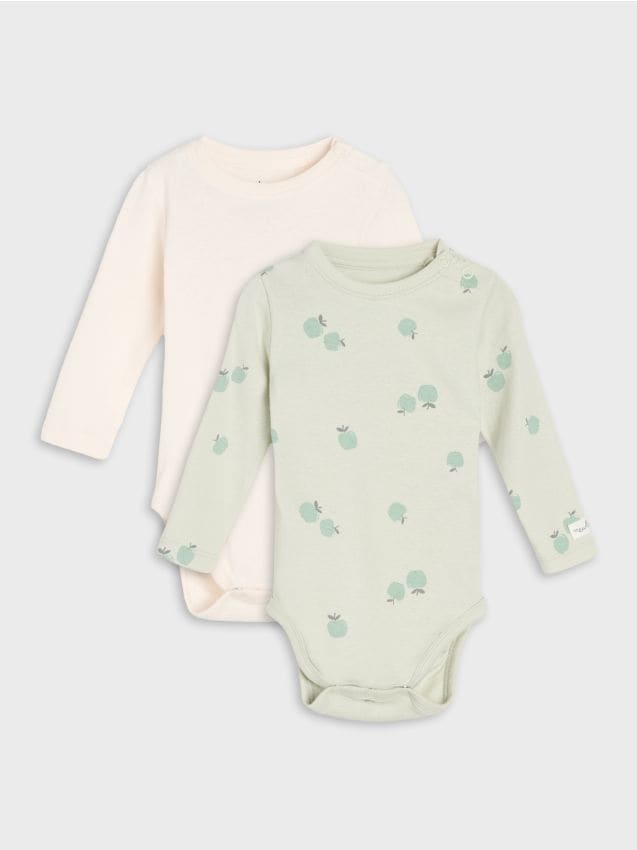 Sinsay - Body din bumbac cu model de mere 2 pack - verde-pal