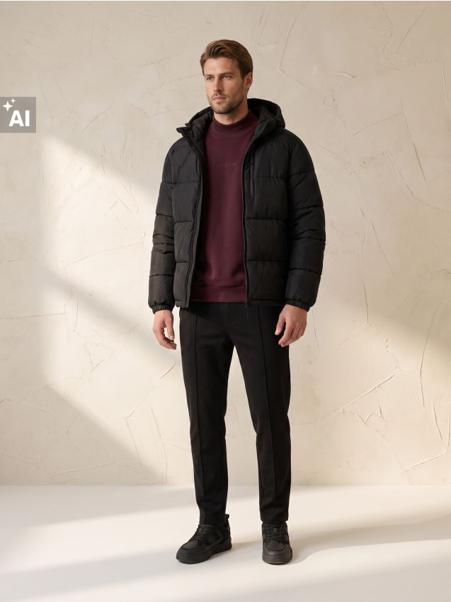 Sinsay - Bluză crewneck cu inscripție brodată - bordo