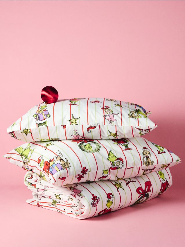 Sinsay - Set de lenjerie de pat din bumbac cu model de Crăciun Grinch - multicolor