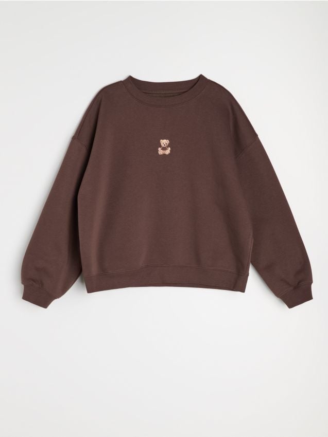Sinsay - Bluză crewneck cu motiv ursuleț - maro