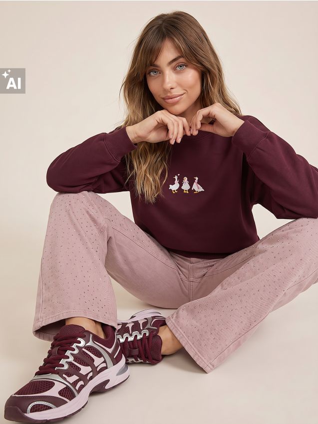 Sinsay - Bluză crewneck cu rațe brodate - carmin