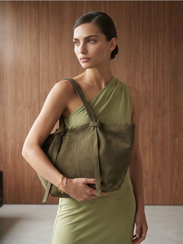 Sinsay - Geantă shopper din imitație de piele întoarsă - green spruce