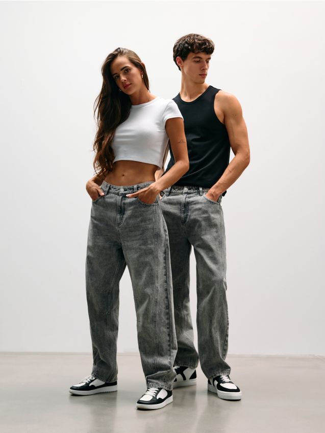 Sinsay - Džínsy barrel leg - svetlošedá