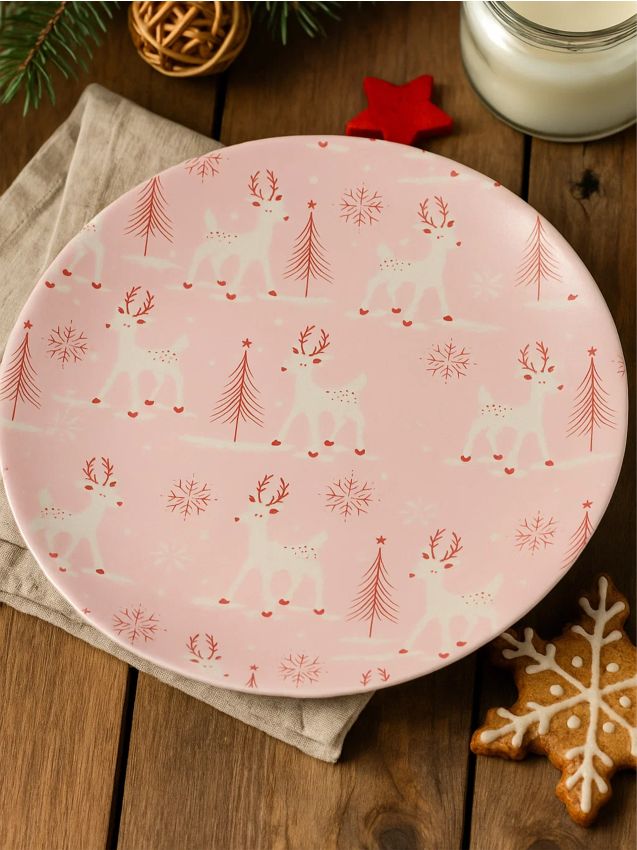 Sinsay - Vianočný tanier s motívom soba - pastelová ružová