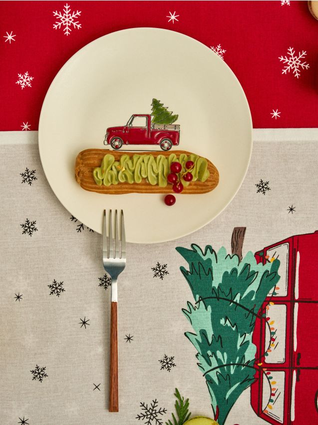 Sinsay - Vianočný tanier s motívom vozidla a vianočného stromčeka - červená