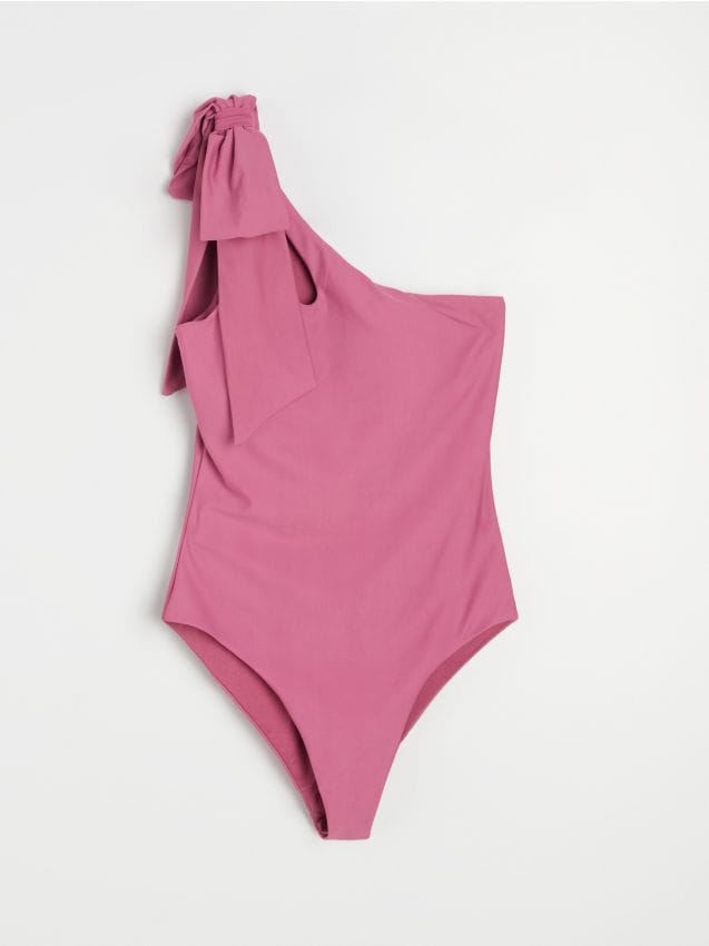 Sinsay - Costum de baie întreg pe un umăr cu fundă decorativă - mov