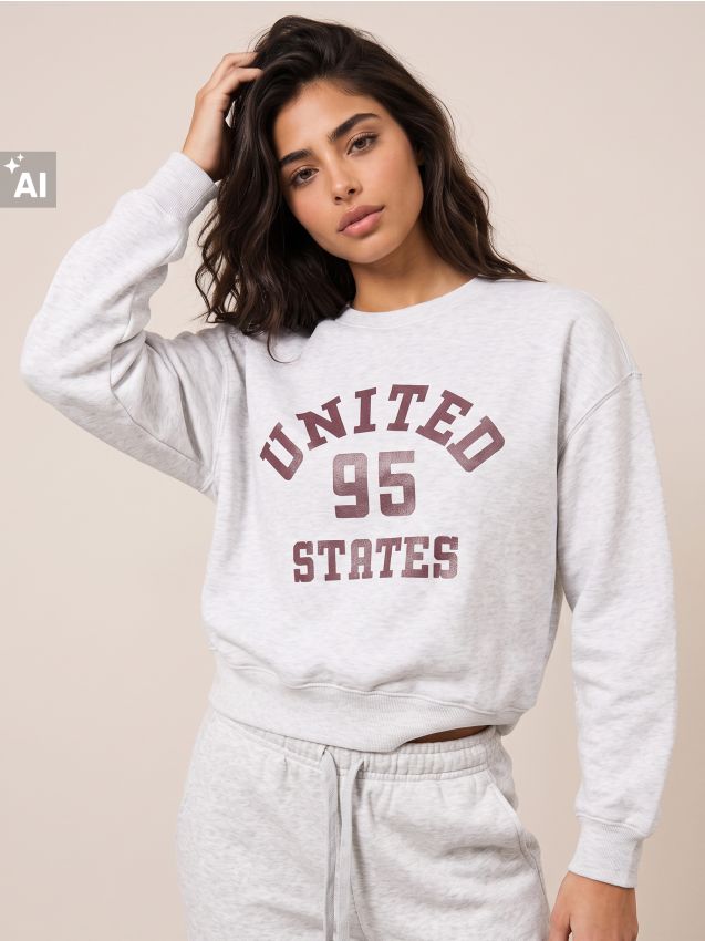 Sinsay - Bluză crewneck cu imprimeu - gri deschis